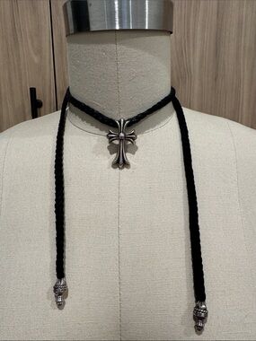 925 silver Unbranded Black Braided Cross Bolo Necklace with Silver-Tone Pendant